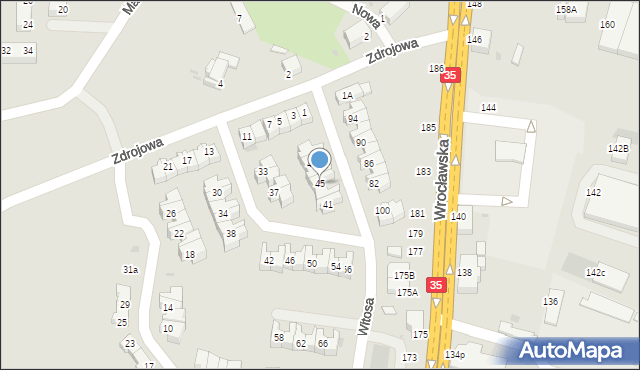 Wałbrzych, Witosa Wincentego, 45, mapa Wałbrzycha