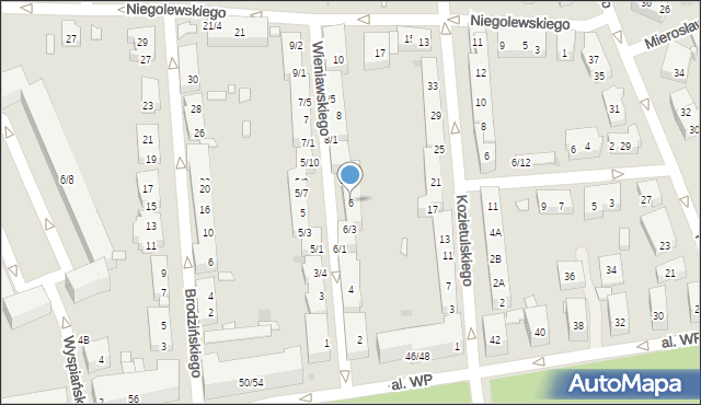 Warszawa, Wieniawskiego Henryka, 6, mapa Warszawy