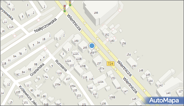Warszawa, Wiertnicza, 163, mapa Warszawy