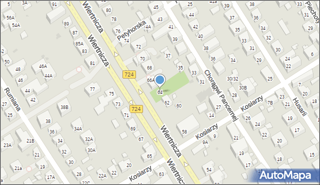 Warszawa, Wiertnicza, 64, mapa Warszawy