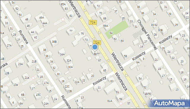 Warszawa, Wiertnicza, 69, mapa Warszawy