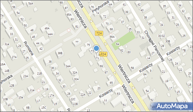 Warszawa, Wiertnicza, 71A, mapa Warszawy
