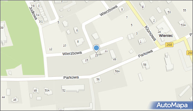 Wieniec, Wierzbowa, 13, mapa Wieniec