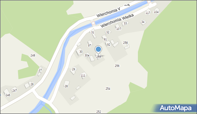 Wierchomla Wielka, Wierchomla Wielka, 255, mapa Wierchomla Wielka