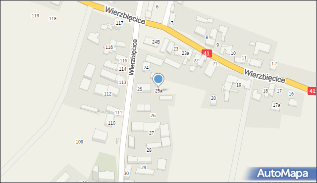 Wierzbięcice, Wierzbięcice, 25a, mapa Wierzbięcice