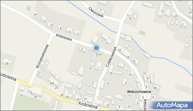 Wierzchowice, Wiśniowa, 1, mapa Wierzchowice