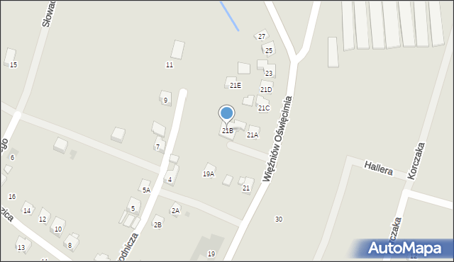 Wilamowice, Więźniów Oświęcimia, 21B, mapa Wilamowice