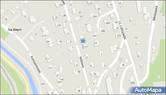 Wisła, Willowa, 12, mapa Wisła