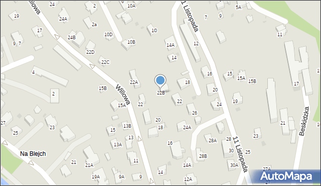 Wisła, Willowa, 22B, mapa Wisła