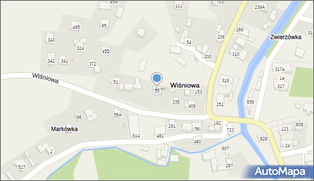 Wiśniowa, Wiśniowa, 55, mapa Wiśniowa