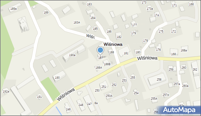 Wiśniowa, Wiśniowa, 187, mapa Wiśniowa