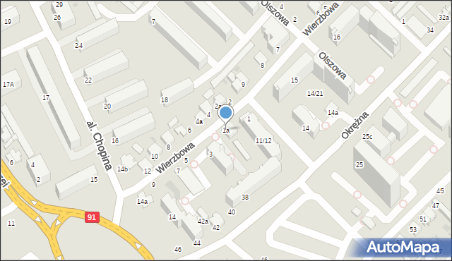 Włocławek, Wierzbowa, 1a, mapa Włocławka