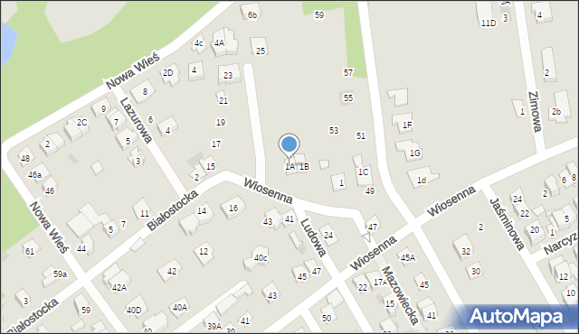 Wołomin, Wiosenna, 1A, mapa Wołomin