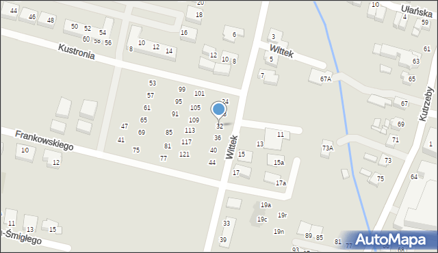 Wrocław, Wittek Marii, gen., 32, mapa Wrocławia