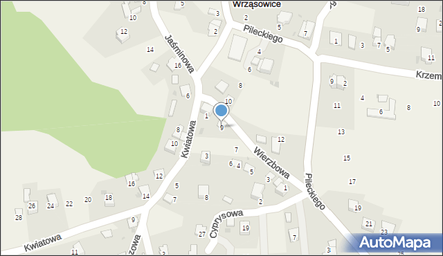 Wrząsowice, Wierzbowa, 9, mapa Wrząsowice