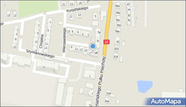 Wschowa, Wieniawskiego, 17, mapa Wschowa