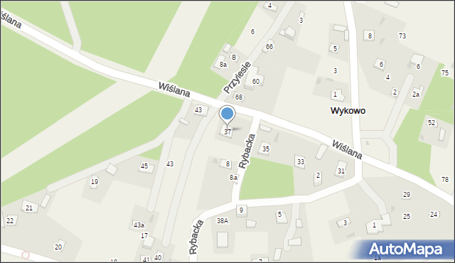 Wykowo, Wiślana, 37, mapa Wykowo