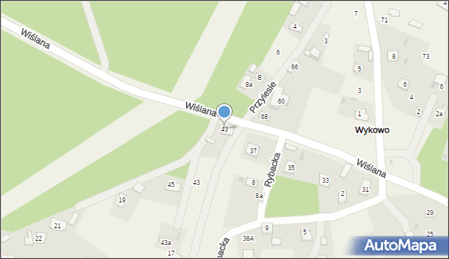 Wykowo, Wiślana, 43, mapa Wykowo