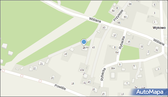 Wykowo, Wiślana, 45, mapa Wykowo