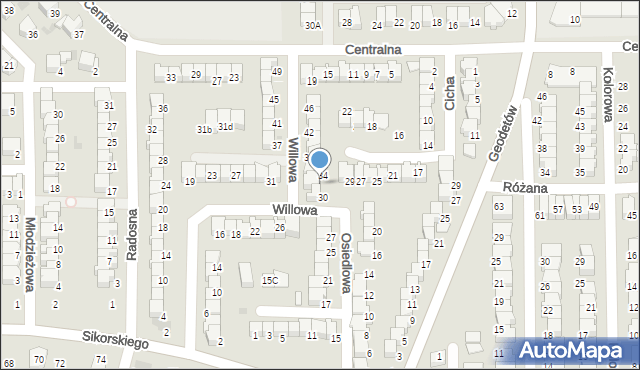 Wyszków, Willowa, 32, mapa Wyszków