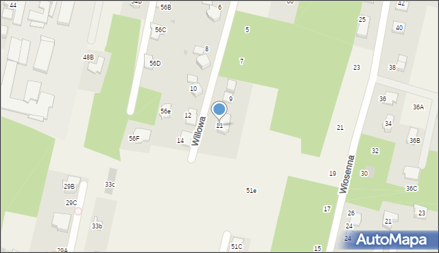 Zaborów, Willowa, 11, mapa Zaborów