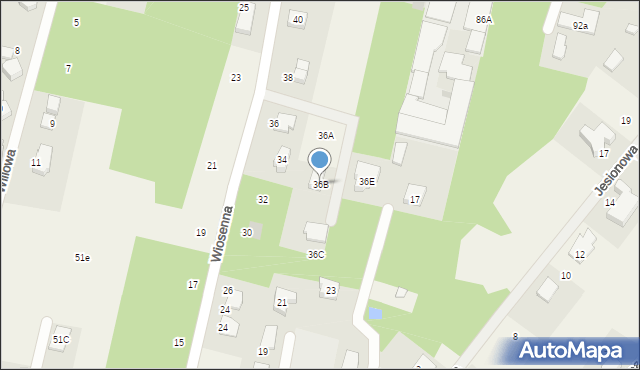 Zaborów, Wiosenna, 36B, mapa Zaborów