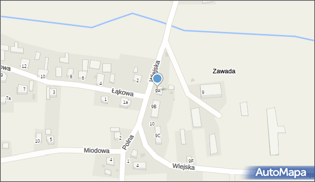 Zawada, Wiejska, 9A, mapa Zawada