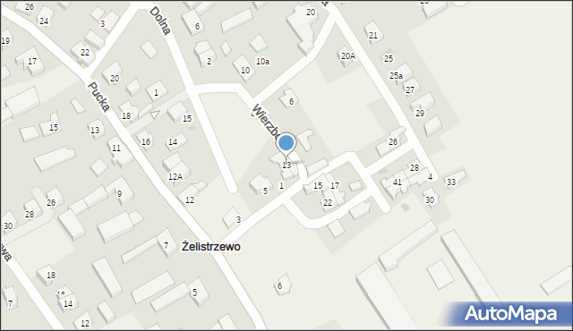 Żelistrzewo, Wierzbowa, 13, mapa Żelistrzewo