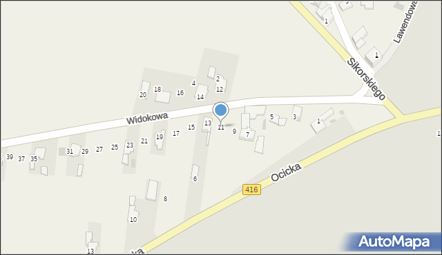 Żerdziny, Widokowa, 11, mapa Żerdziny