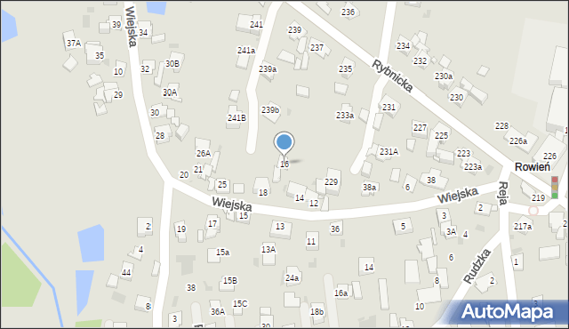 Żory, Wiejska, 16, mapa Żor
