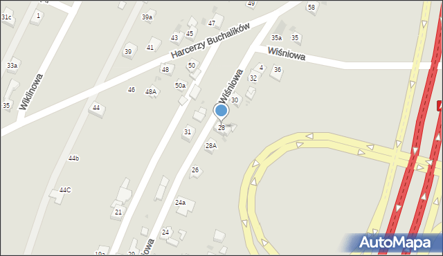 Żory, Wiśniowa, 28, mapa Żor