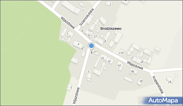 Brodziszewo, Wjazdowa, 8, mapa Brodziszewo