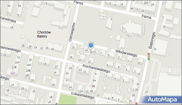 Chorzów, Włodarskiego Adriana, ks. bp., 9, mapa Chorzów