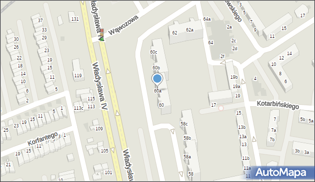 Koszalin, Władysława IV, 60a, mapa Koszalina