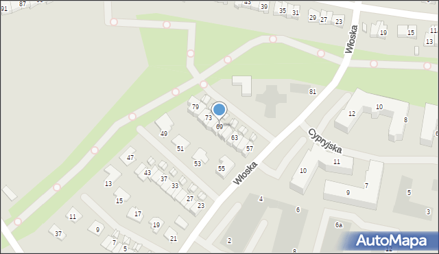 Koszalin, Włoska, 69, mapa Koszalina