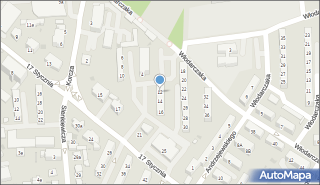 Leszno, Włodarczaka Leona, por., 12, mapa Leszno