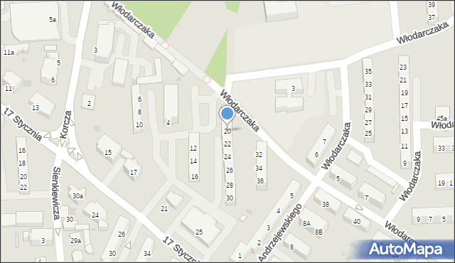 Leszno, Włodarczaka Leona, por., 20, mapa Leszno