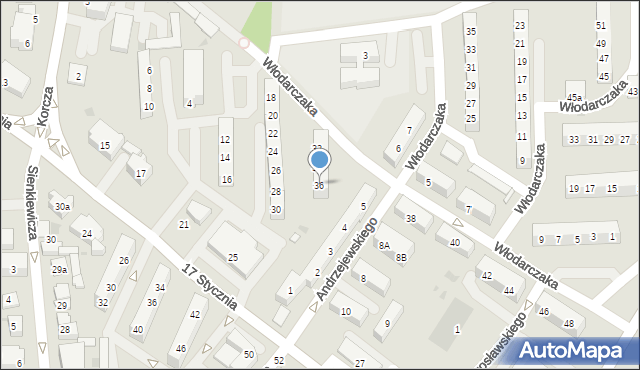 Leszno, Włodarczaka Leona, por., 36, mapa Leszno