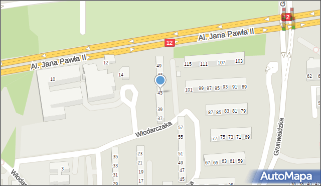 Leszno, Włodarczaka Leona, por., 43, mapa Leszno