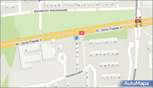 Leszno, Włodarczaka Leona, por., 49, mapa Leszno