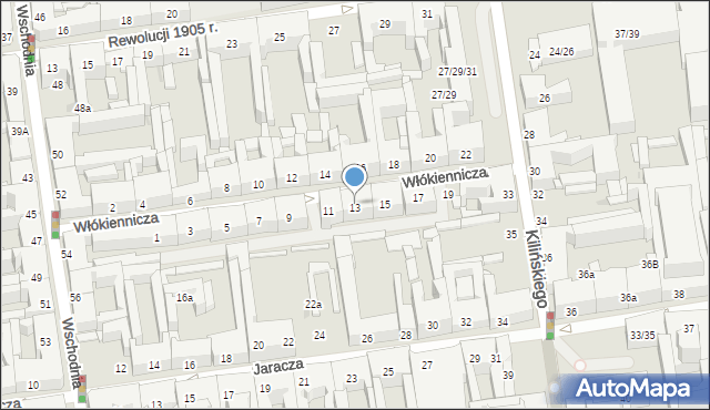 Łódź, Włókiennicza, 13, mapa Łodzi