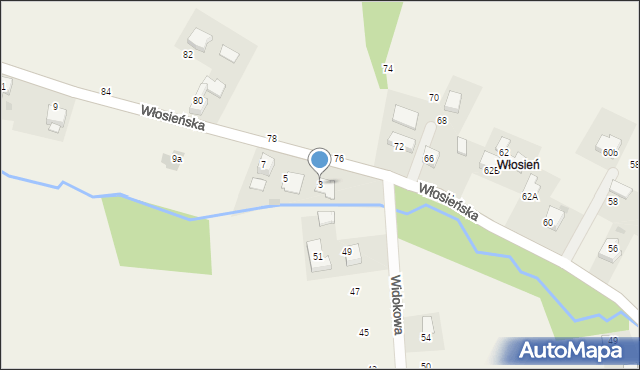 Osiek, Włosieńska, 3, mapa Osiek