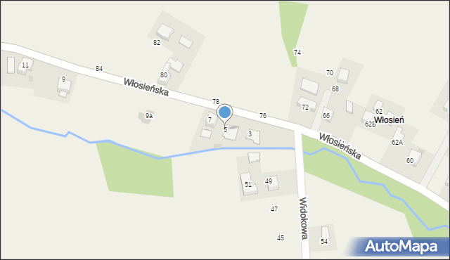 Osiek, Włosieńska, 5, mapa Osiek