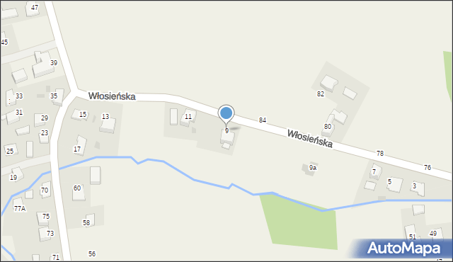 Osiek, Włosieńska, 9, mapa Osiek
