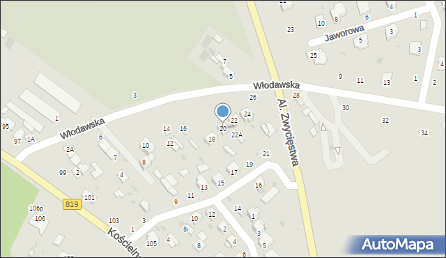 Parczew, Włodawska, 20, mapa Parczew