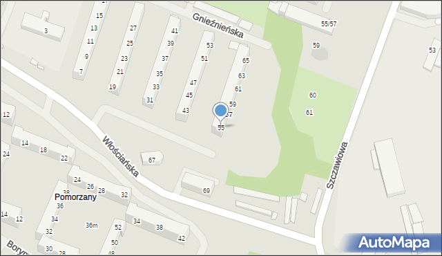 Szczecin, Włościańska, 55, mapa Szczecina