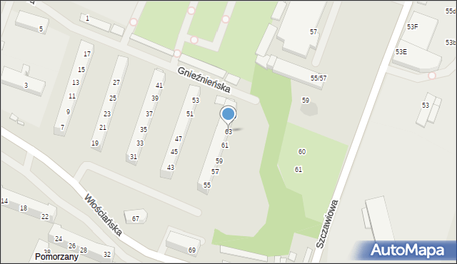 Szczecin, Włościańska, 63, mapa Szczecina