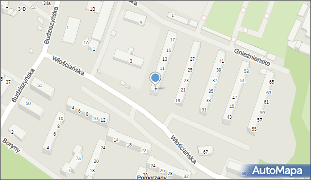 Szczecin, Włościańska, 7, mapa Szczecina