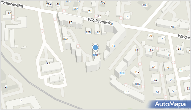Warszawa, Włodarzewska, 87B, mapa Warszawy