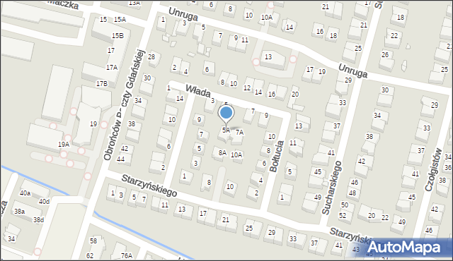 Wrocław, Włada Franciszka, gen., 5A, mapa Wrocławia